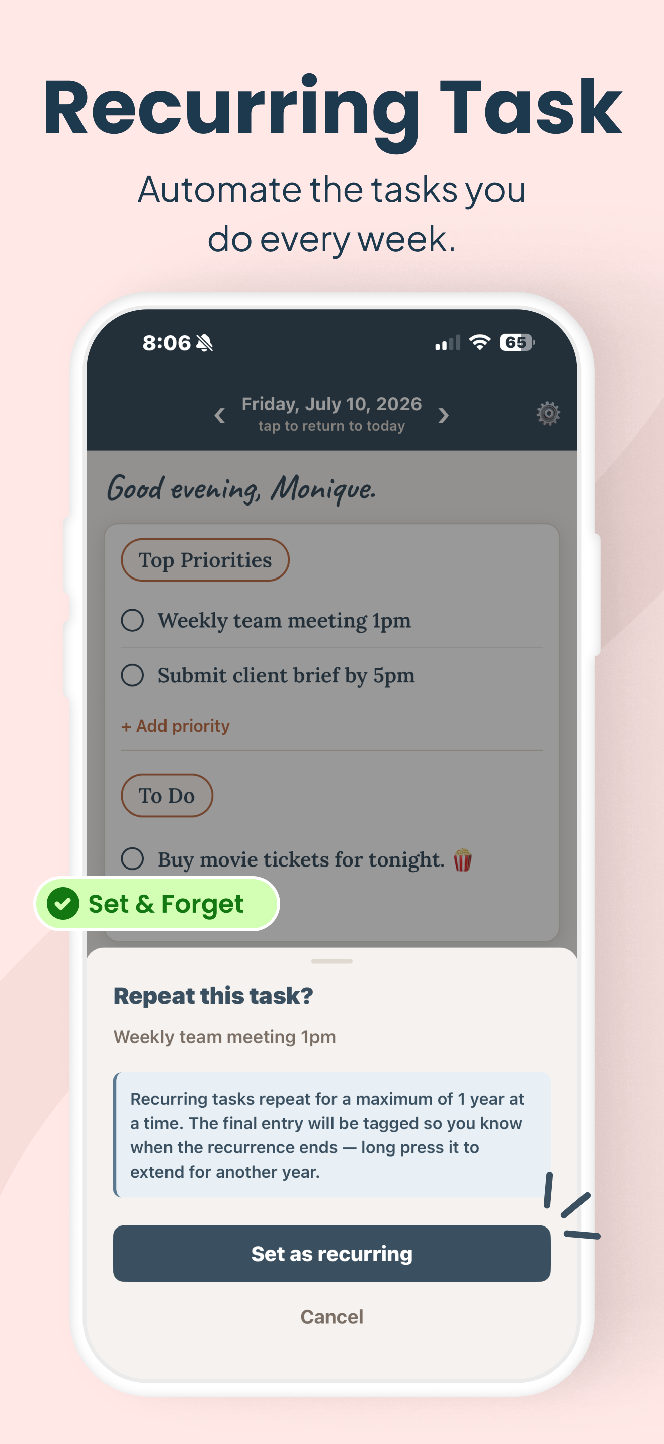 Task View Day View — your day at a glance with Top Priorities, completion rate, and To Do list on iPhone